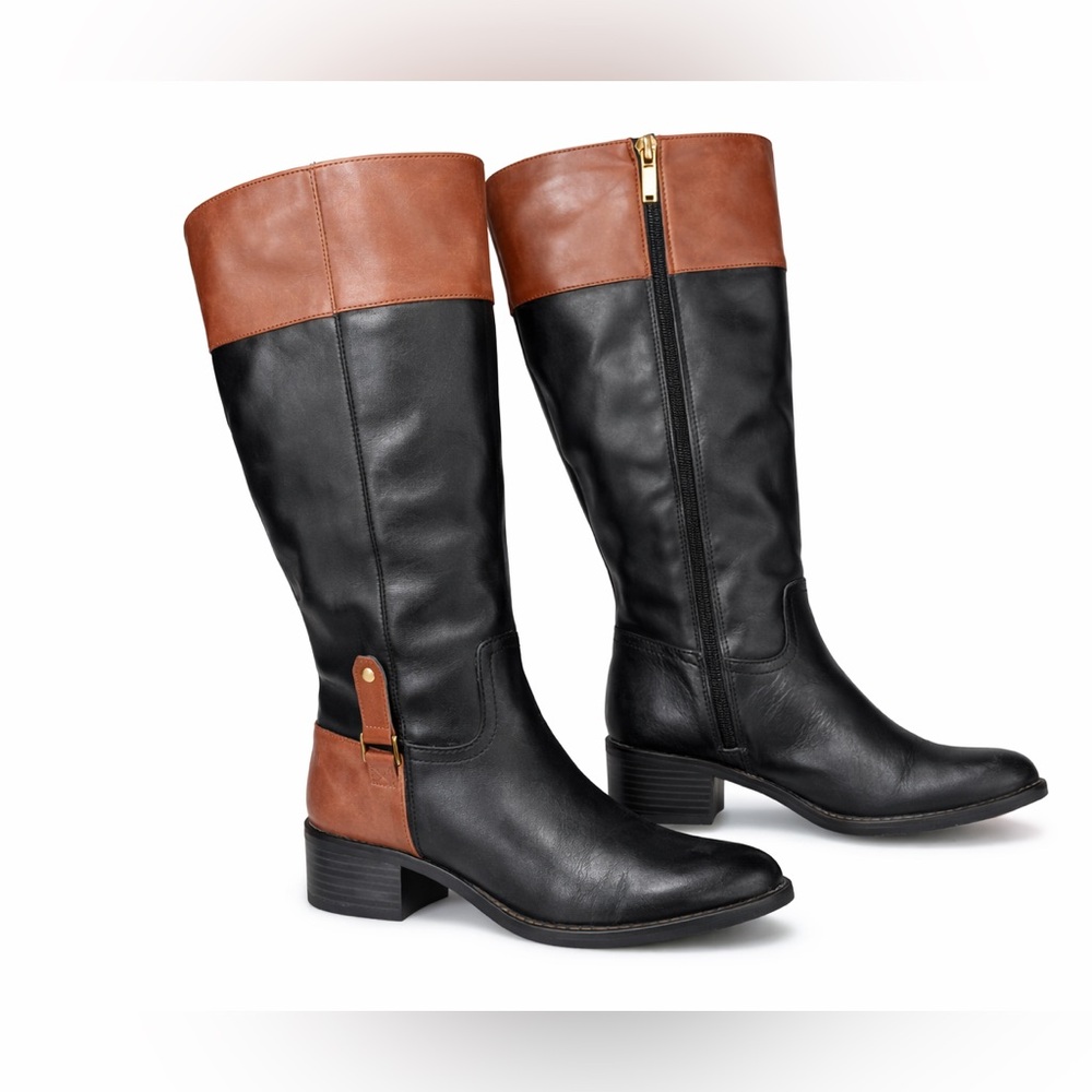 Franco Sarto Black Brown Riding Boots Wide Calf Size 8 - Picture 1 of 7